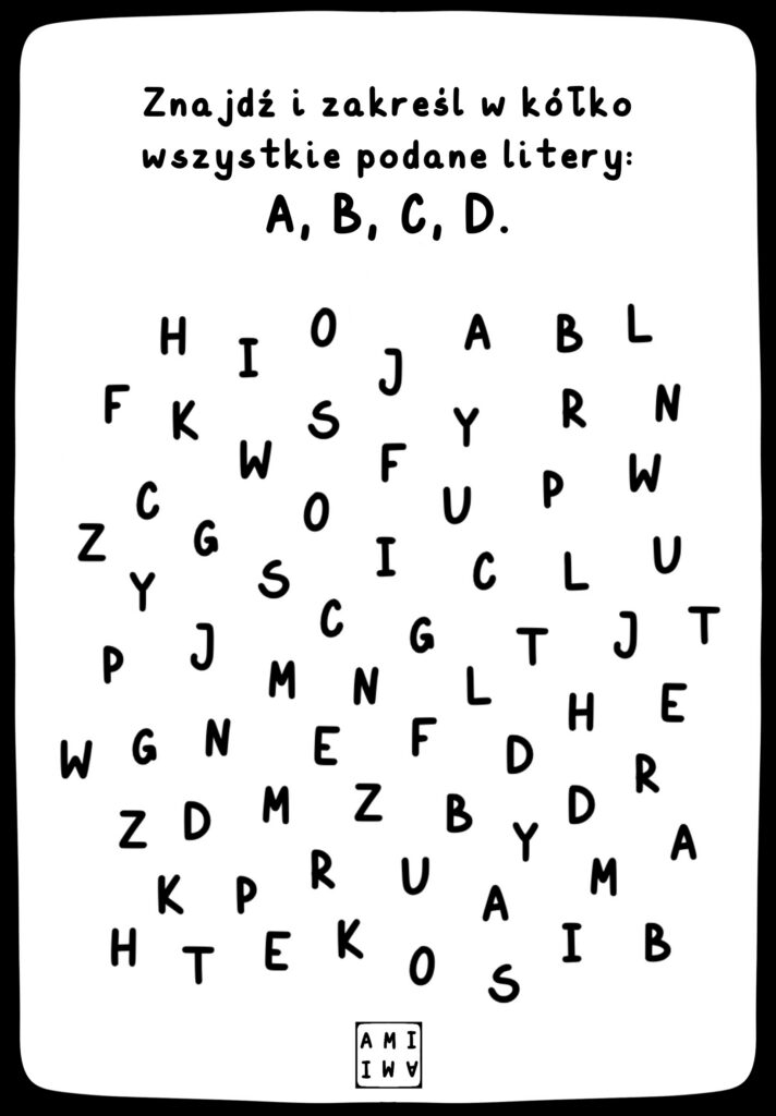 Ćwicz literki, alfabet, zakreślanie liter, karty pracy dla dzieci do druku, abecadło, abcd, wielka litera, za darmo, darmowe