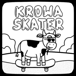 krowa skejter karty pracy dla dzieci do druku PDF z bohaterem deskorolka deska